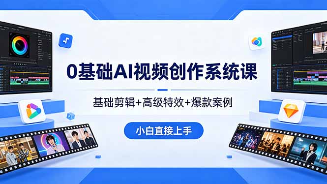 0基础AI视频创作系统课，基础剪辑+高级特效+爆款案例，小白直接上手-小创项目网