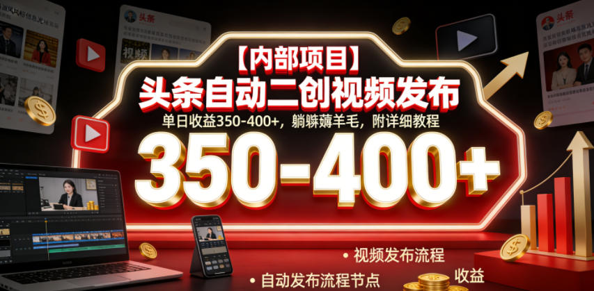 【内部项目】头条自动二创视频发布，单日收益350-400+，躺賺薅羊毛，附详细教程【揭秘】-小创项目网