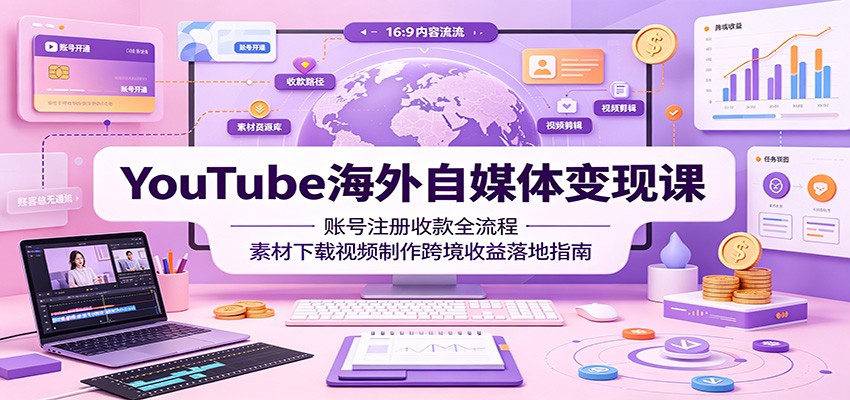 YouTube海外自媒体变现课:账号注册收款全流程,素材下载视频制作跨境收益落地指南-小创项目网