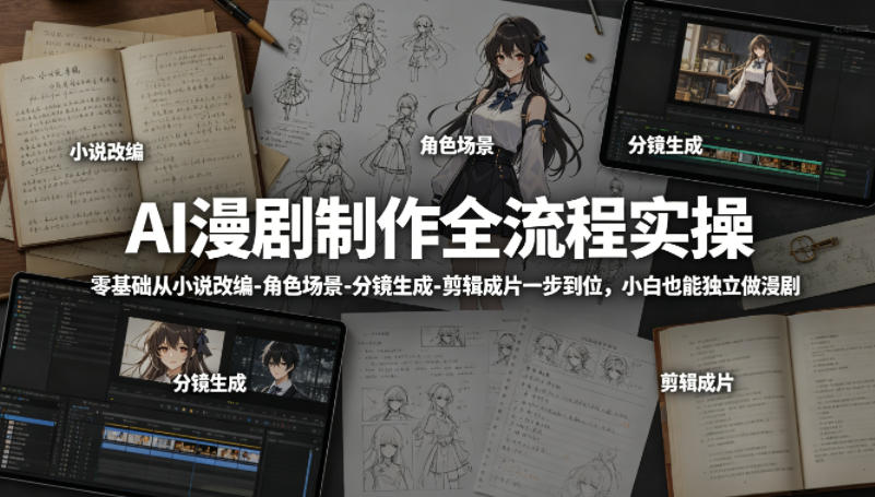 AI漫剧制作全流程实操，零基础从小说改编-角色场景-分镜生成-剪辑成片一步到位，小白也能独立做漫剧-小创项目网