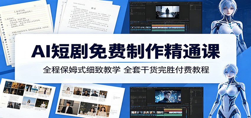 AI短剧免费制作精通课：全程保姆式细致教学，全套干货完胜付费教程-小创项目网