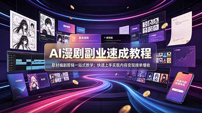 AI漫剧副业速成教程，取材编剧剪辑一站式教学；快速上手实现内容变现接单增收-小创项目网