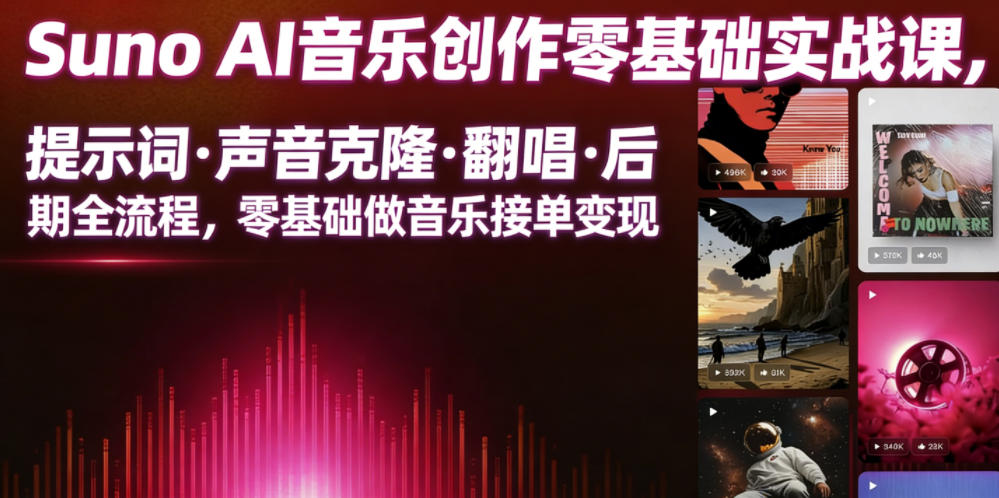 Suno AI音乐创作实战课，提示词・声音克隆・翻唱・后期全流程，零基础做音乐接单变现-小创项目网