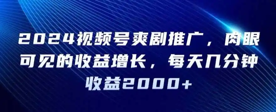 2024视频号爽剧推广，肉眼可见的收益增长，每天几分钟收益2000+【揭秘】-小创项目网