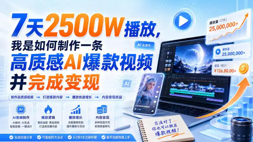 7天2500W播放，我是如何制作一条高质感AI爆款视频并完成变现-小创项目网