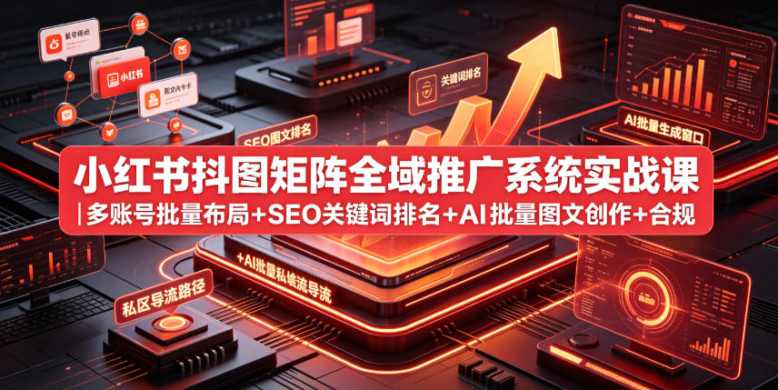 小红书抖图矩阵全域推广系统实战课｜多账号批量布局+SEO关键词排名+AI批量图文创作+合规私域导流完整落地教程-小创项目网