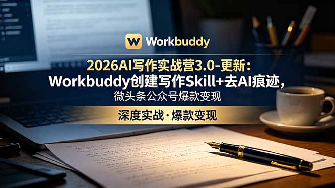 2026AI写作实战营3.0-更新：Workbuddy创建写作Skill+去AI痕迹，微头条公众号爆款变现-小创项目网