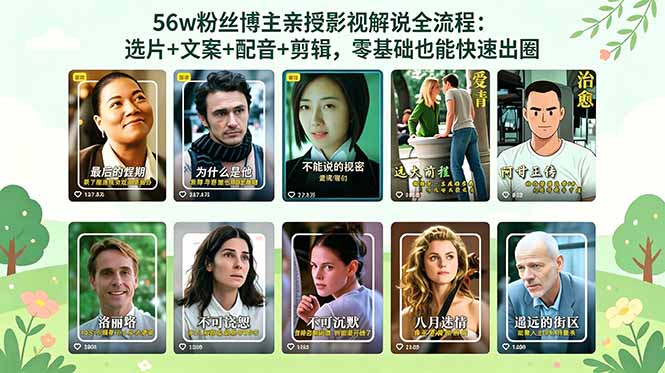 56万粉丝博主亲授影视解说全流程：选片+文案+配音+剪辑，零基础也能快速出圈-小创项目网