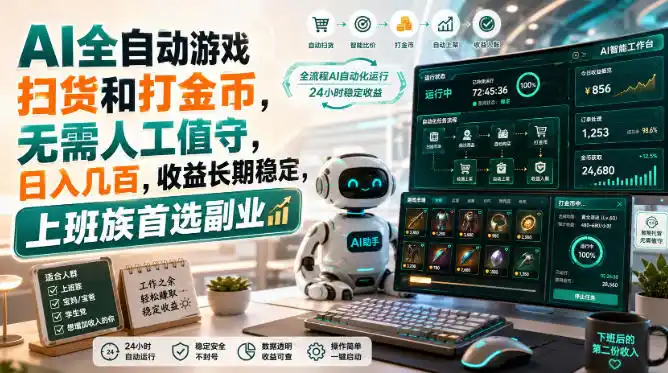 AI全自动游戏皮肤扫货和打金币,日入几百,内部方法大揭秘,0门槛!-小创项目网