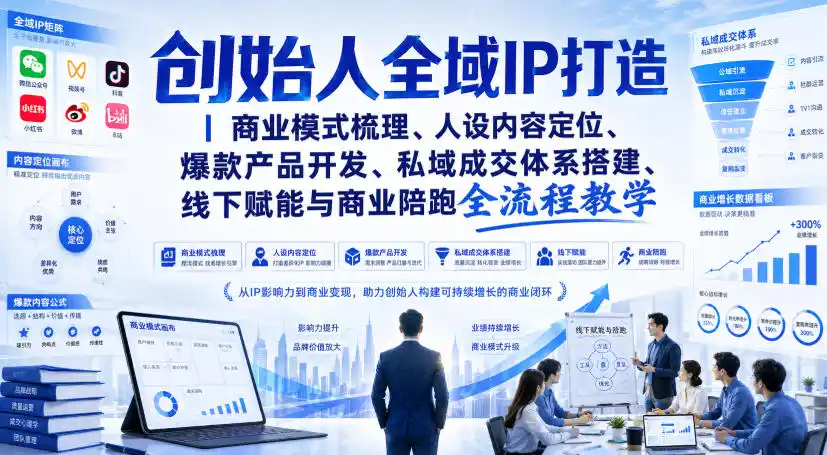 创始人全域IP打造｜商业模式梳理、人设内容定位、爆款产品开发、私域成交体系搭建、线下赋能与商业陪跑全流程教学-小创项目网
