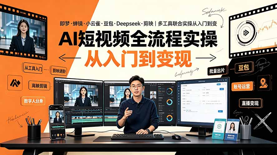 AI短视频全流程实操：即梦·蝉镜·小云雀·豆包·Deepseek·剪映｜多工具联合实操从入门到变现-小创项目网