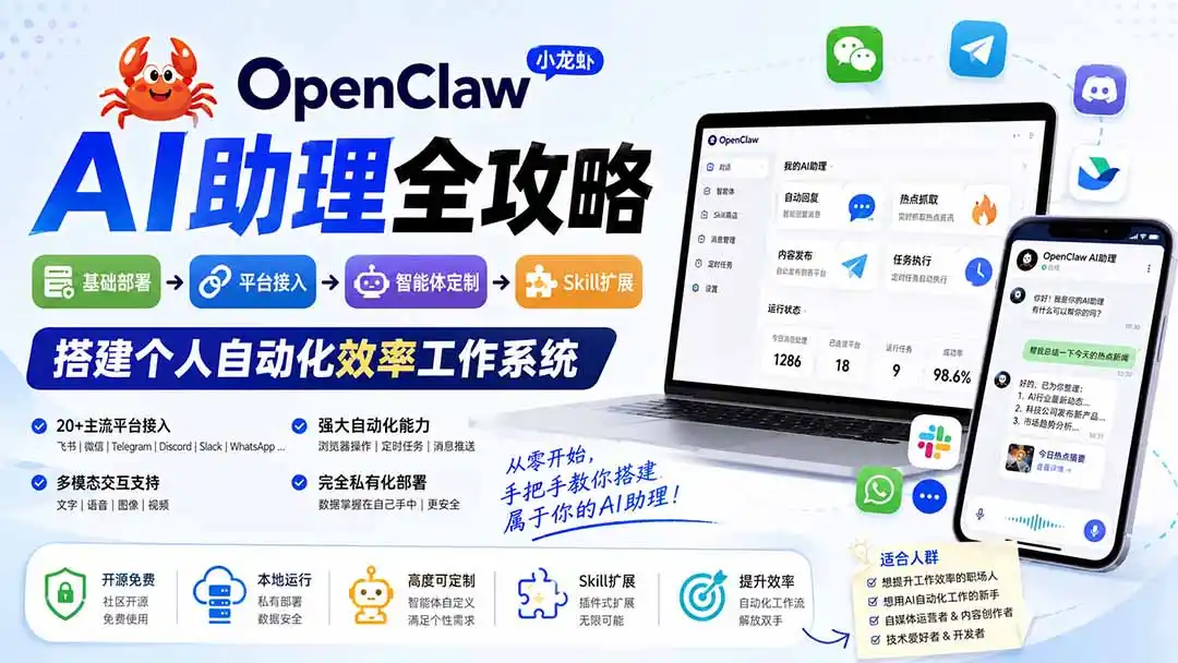 OpenClaw小龙虾 AI助理全攻略：基础部署→平台接入→智能体定制→Skill扩展，搭建个人自动化效率工作系统-小创项目网