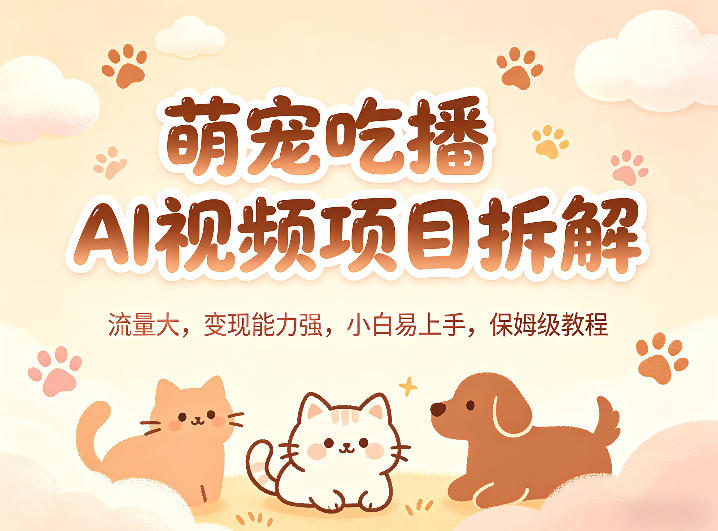 萌宠吃播AI视频项目拆解，流量大，变现能力强，小白易上手，保姆级教程-小创项目网