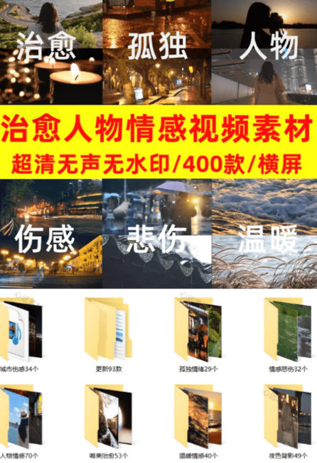爆款短视频常用视频素材！抖音治愈伤感人物情感视频素材，400款合集，无声无水印，视频感氛围拉满-小创项目网