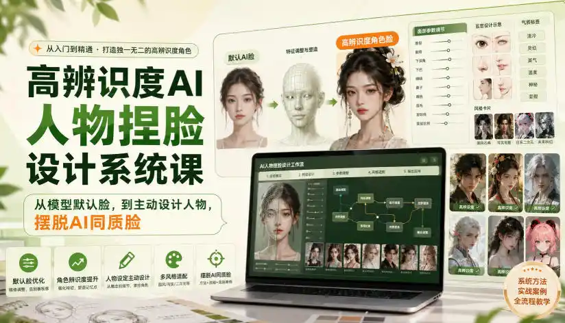 高辨识度AI人物捏脸设计系统课，从模型默认脸，到主动设计人物，摆脱AI同质脸-小创项目网