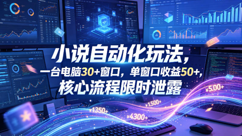 小说挂G自动化玩法，一台电脑30+窗口，单窗口收益50+，核心流程限时泄露【揭秘】-小创项目网