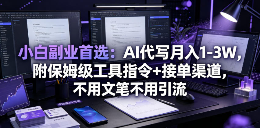 小白副业首选：AI代写月入1-3W，附保姆级工具指令+接单渠道，不用文笔不用引流【揭秘】-小创项目网
