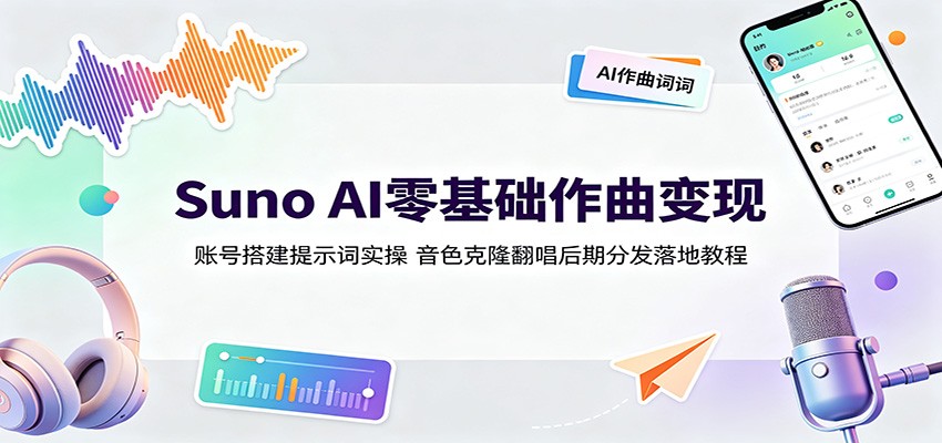 Suno AI零基础作曲变现:账号搭建提示词实操,音色克隆翻唱后期分发落地教程-小创项目网