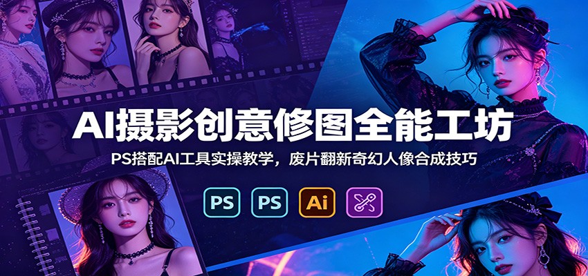 AI摄影创意修图全能工坊：PS搭配AI工具实操教学，废片翻新奇幻人像合成技巧-小创项目网