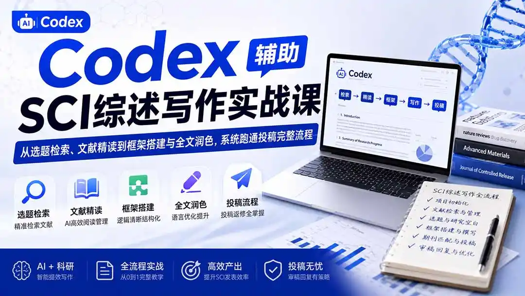 Codex辅助SCI综述写作实战课——从选题检索、文献精读到框架搭建与全文润色，系统跑通投稿完整流程-小创项目网