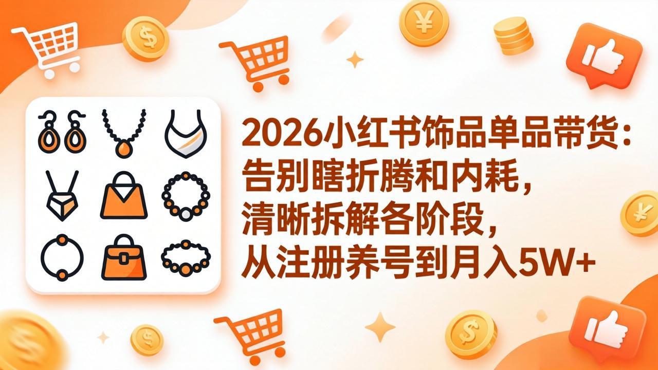 2026小红书饰品单品带货：告别瞎折腾和内耗，清晰拆解各阶段，从注册养号到月入5W+-小创项目网