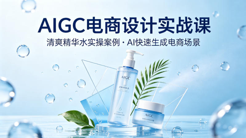 AIGC电商设计实战课，以清爽精华水为实操案例，教你用AI快速生成电商场景-小创项目网