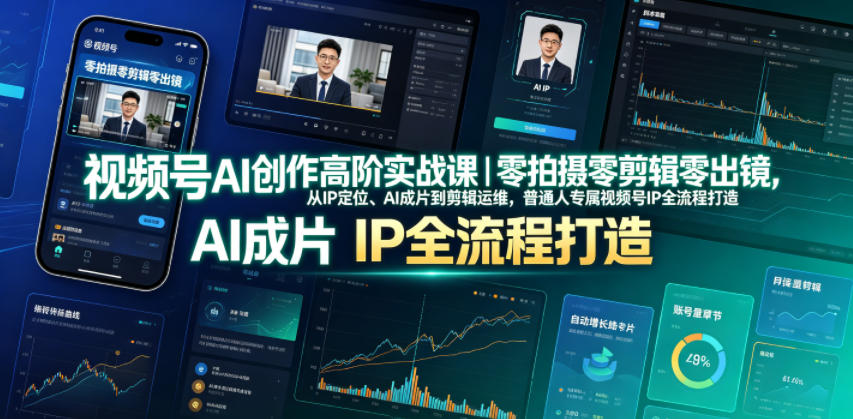 视频号AI创作高阶实战课｜零拍摄零剪辑零出镜，从IP定位、AI成片到剪辑运维，普通人专属视频号IP全流程打造-小创项目网