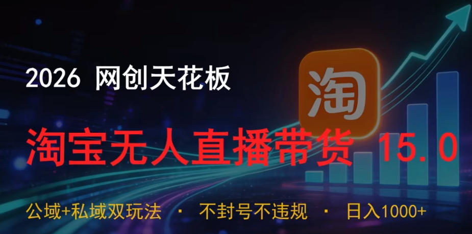2026网创天花板，淘宝无人直播带货15.0，公域+私域双玩法，日入1k+，不违规不封号【揭秘】-小创项目网