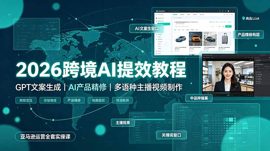 2026跨境AI提效教程·GPT文案生成｜AI产品精修｜多语种主播视频制作，亚马逊运营全套实操课-小创项目网