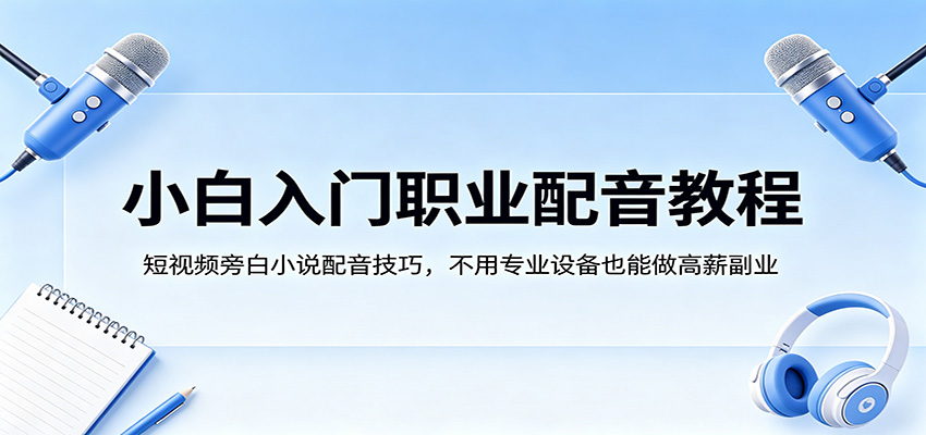 小白入门职业配音教程，短视频旁白小说配音技巧，不用专业设备也能做高薪副业-小创项目网