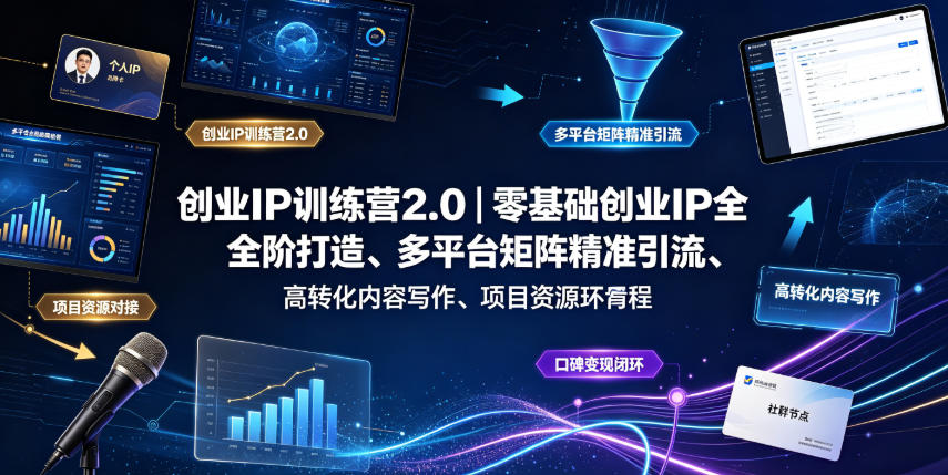 创业IP训练营2.0｜零基础创业IP全阶打造、多平台矩阵精准引流、高转化内容写作、项目资源对接与口碑变现闭环课程-小创项目网