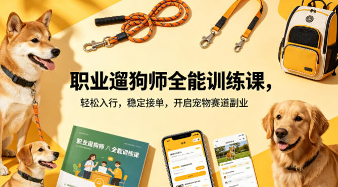 职业遛狗师全能训练课，轻松入行，稳定接单，开启宠物赛道副业-小创项目网