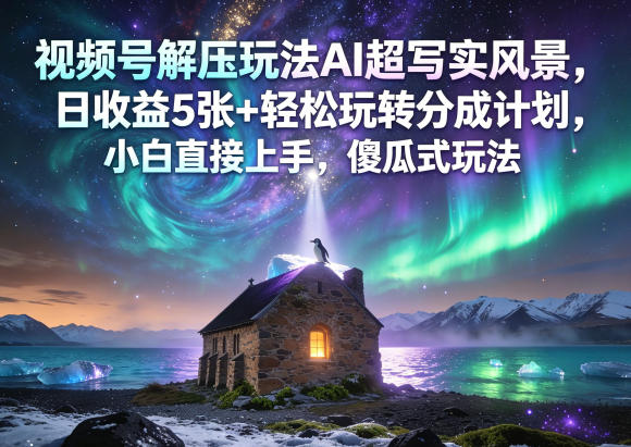 视频号解压玩法AI超写实风景，日收益5张+轻松玩转分成计划，小白直接上手，傻瓜式玩法-小创项目网