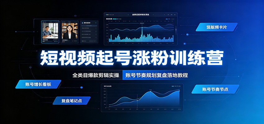 短视频起号涨粉训练营:全类目爆款剪辑实操,账号节奏规划复盘落地教程-小创项目网