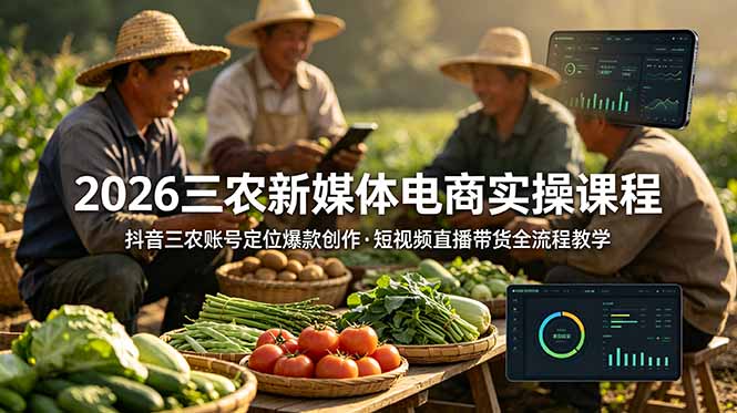 2026三农新媒体电商实操课程：抖音三农账号定位爆款创作，短视频直播带货全流程教学-小创项目网
