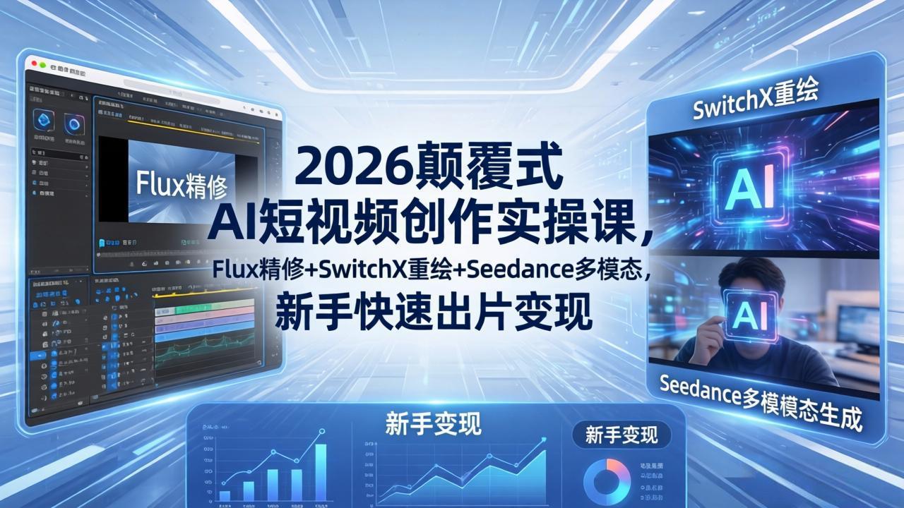 2026颠覆式 AI短视频创作课-5月更新，Flux精修+SwitchX重绘+Seedance多模态，新手快速出片变现-小创项目网