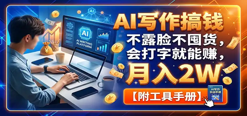 AI写作搞钱：不露脸不囤货，会打字就能赚，月入2W【附工具手册】-小创项目网