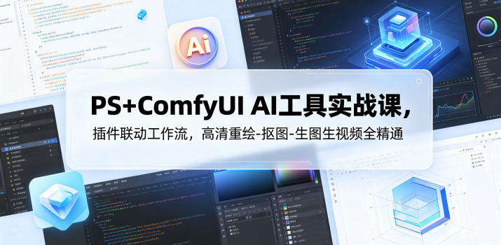 PS+ComfyUI AI工具实战课，插件联动工作流，高清重绘-抠图-生图生视频全精通-小创项目网