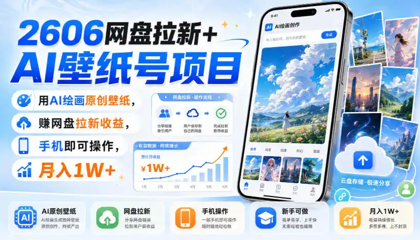 2606网盘拉新+AI壁纸号项目，用AI绘画原创壁纸，賺网盘拉新收益，手机即可操作，月入1W+-小创项目网