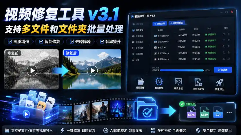 视频修复工具v3.1，支持多文件和文件夹批量处理-小创项目网