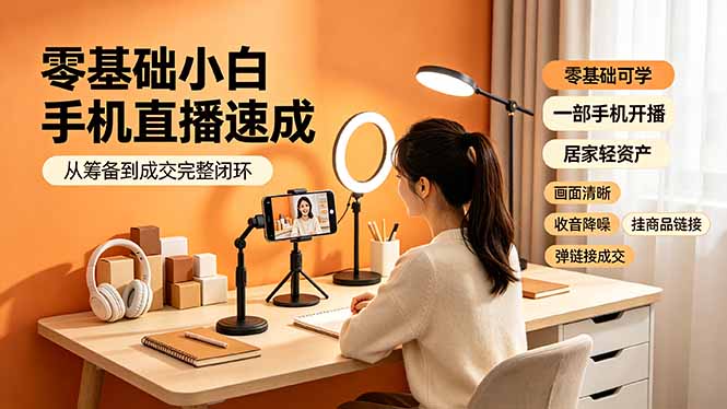 零基础小白手机直播速成，从筹备到成交完整闭环，适配苹果安卓系统，解决杂音卡顿留人难问题-小创项目网