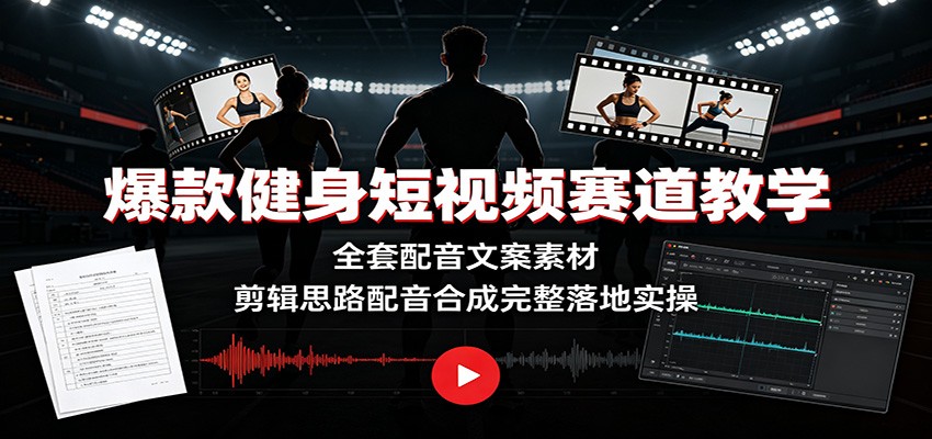 爆款健身短视频赛道教学:全套配音文案素材,剪辑思路配音合成完整落地实操-小创项目网
